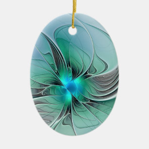 Abstract With Blue, Modern Fractal Art Ceramic Tree Decoration