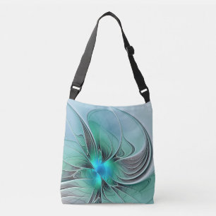 Abstract With Blue, Modern Fractal Art Crossbody Bag