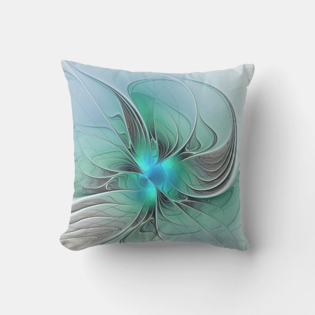 Abstract With Blue, Modern Fractal Art Cushion (Front)