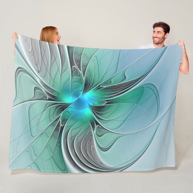 Abstract With Blue, Modern Fractal Art Fleece Blanket (In Situ)