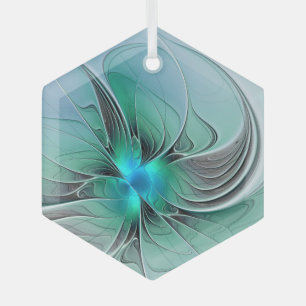 Abstract With Blue, Modern Fractal Art Glass Tree Decoration