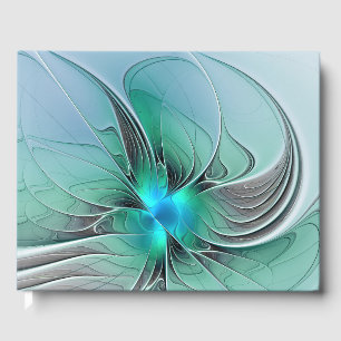 Abstract With Blue, Modern Fractal Art Guest Book
