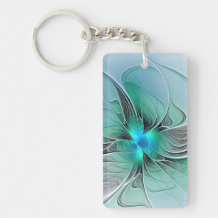 Abstract With Blue, Modern Fractal Art Key Ring