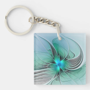 Abstract With Blue, Modern Fractal Art Key Ring