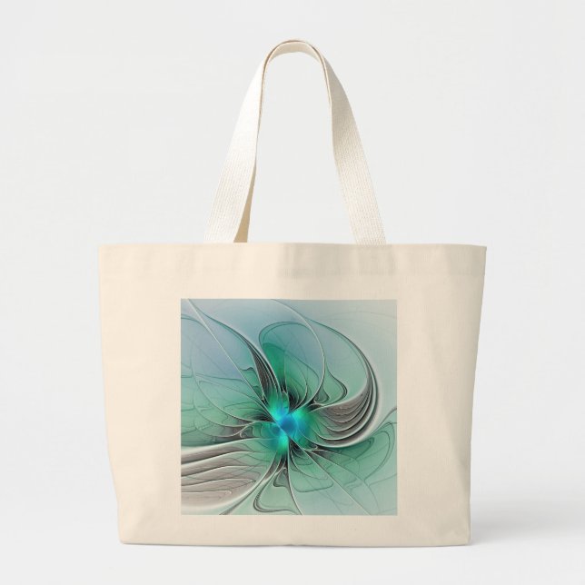 Abstract With Blue, Modern Fractal Art Large Tote Bag (Front)