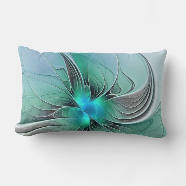 Abstract With Blue, Modern Fractal Art Lumbar Cushion (Front)