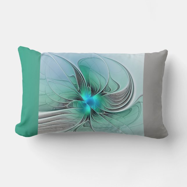 Abstract With Blue, Modern Fractal Art Lumbar Cushion (Front)