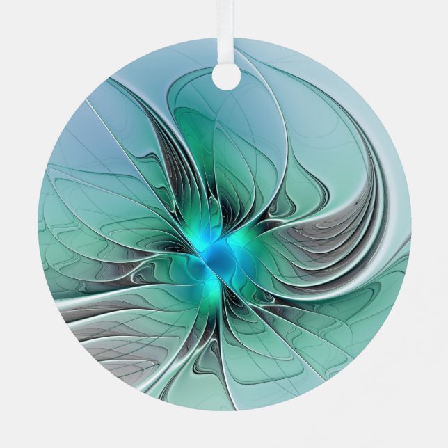 Abstract With Blue, Modern Fractal Art Metal Tree Decoration (Back)