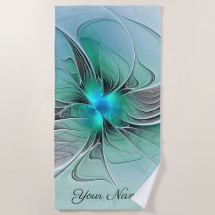 Abstract With Blue, Modern Fractal Art Name Beach Towel