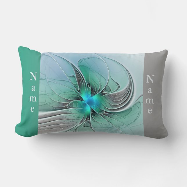 Abstract With Blue, Modern Fractal Art Name Lumbar Cushion (Front)