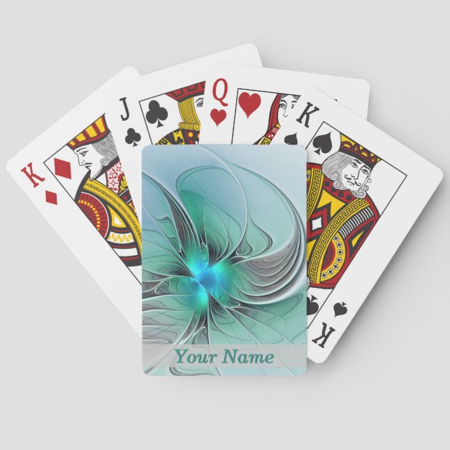 Abstract With Blue, Modern Fractal Art Name Playing Cards (Back)
