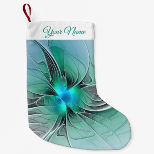 Abstract With Blue, Modern Fractal Art Own Name Small Christmas Stocking