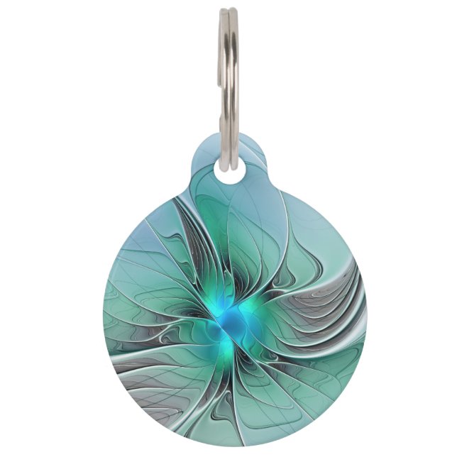 Abstract With Blue, Modern Fractal Art Pet Tag (Front)