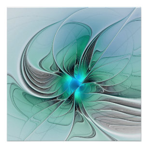 Abstract With Blue, Modern Fractal Art Poster