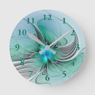 Abstract With Blue, Modern Fractal Art Round Clock