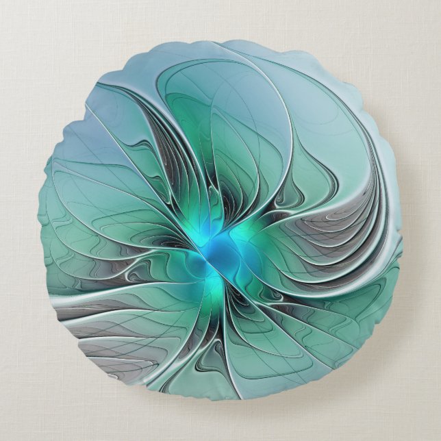 Abstract With Blue, Modern Fractal Art Round Cushion (Front)