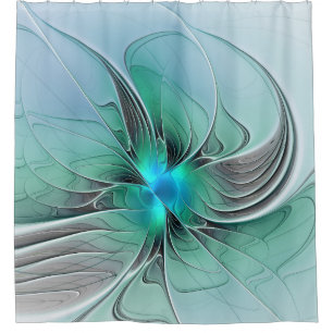 Abstract With Blue, Modern Fractal Art Shower Curtain