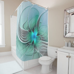 Abstract With Blue, Modern Fractal Art Shower Curtain