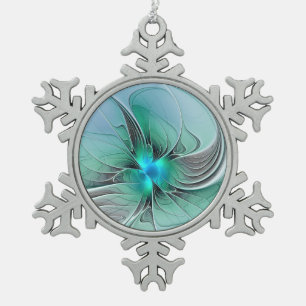 Abstract With Blue, Modern Fractal Art Snowflake Pewter Christmas Ornament