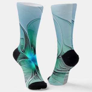 Abstract With Blue, Modern Fractal Art Socks
