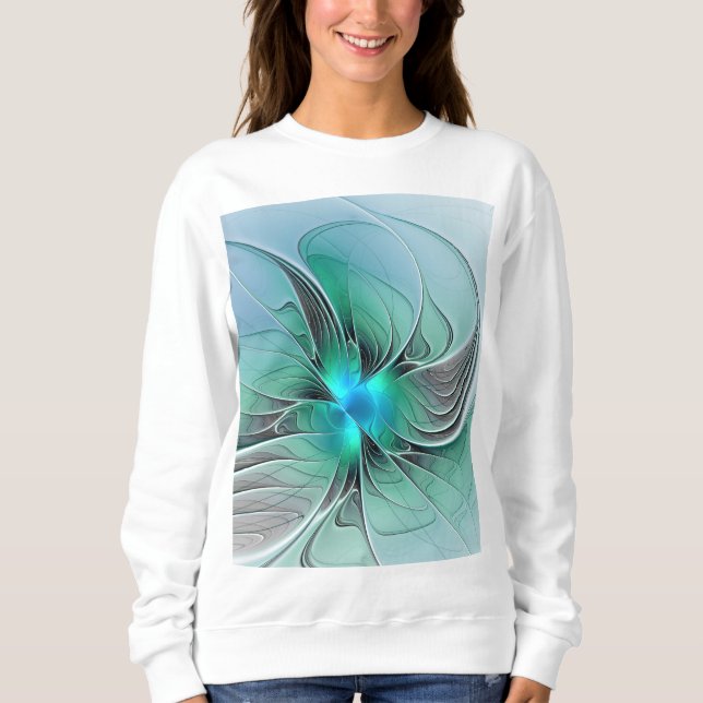 Abstract With Blue, Modern Fractal Art Sweatshirt (Front)