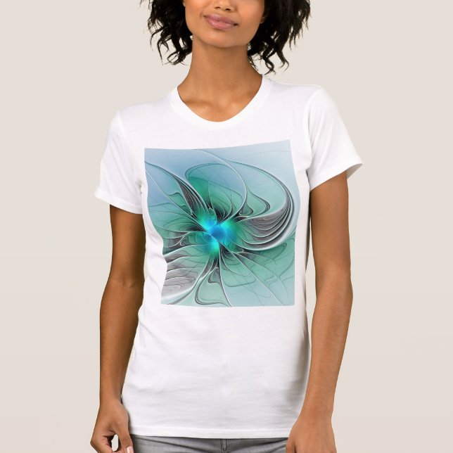 Abstract With Blue, Modern Fractal Art T-Shirt (Front)