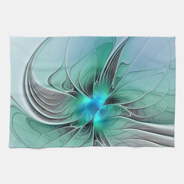 Abstract With Blue, Modern Fractal Art Tea Towel (Horizontal)