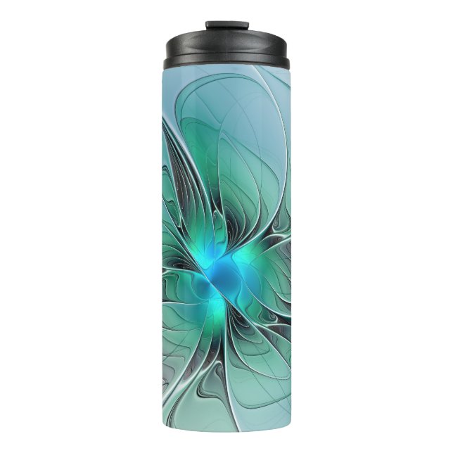 Abstract With Blue, Modern Fractal Art Thermal Tumbler (Front)