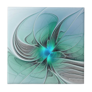 Abstract With Blue, Modern Fractal Art Tile