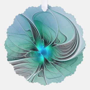 Abstract With Blue, Modern Fractal Art Tree Decoration Card
