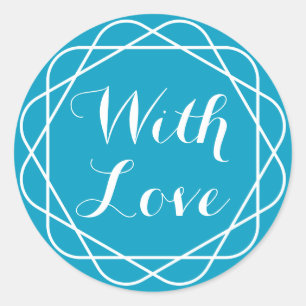 Abstract With Love White And Blue Turquoise Circle Classic Round Sticker