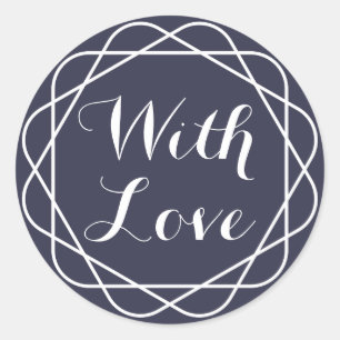 Abstract With Love White And Navy Blue Circle Classic Round Sticker