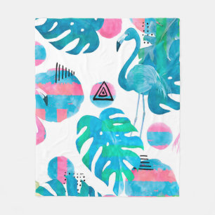 Abstract with watercolor flamingo and random eleme fleece blanket