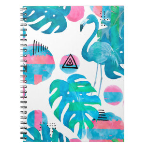 Abstract with watercolor flamingo and random eleme notebook