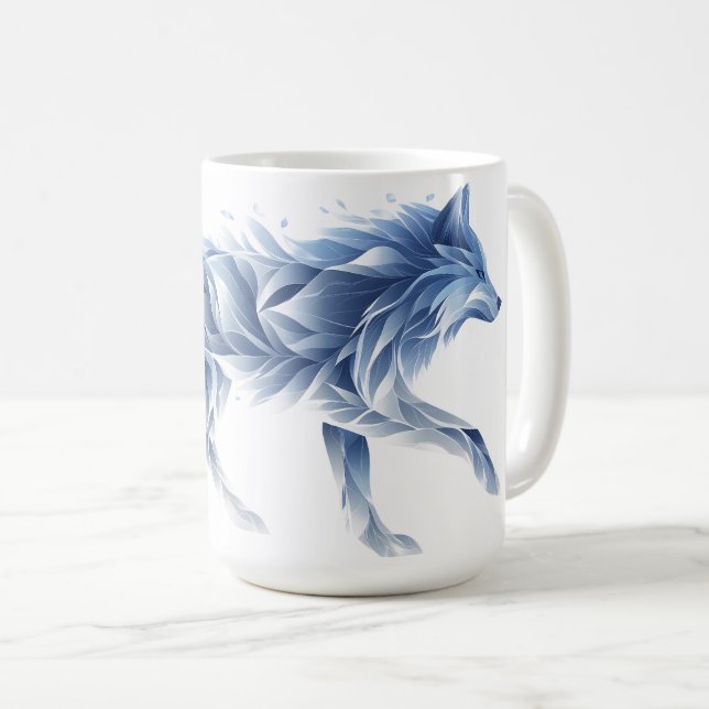 Abstract Wolf Art: Geometric Animal Illustration Coffee Mug (Front Right)