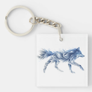 Abstract Wolf Art: Geometric Animal Illustration Key Ring