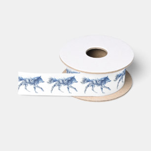 Abstract Wolf Art: Geometric Animal Illustration Satin Ribbon
