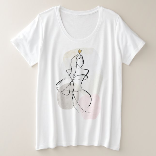 Abstract Woman Art, One Line Sketch Plus Size T-Shirt (Design Front)