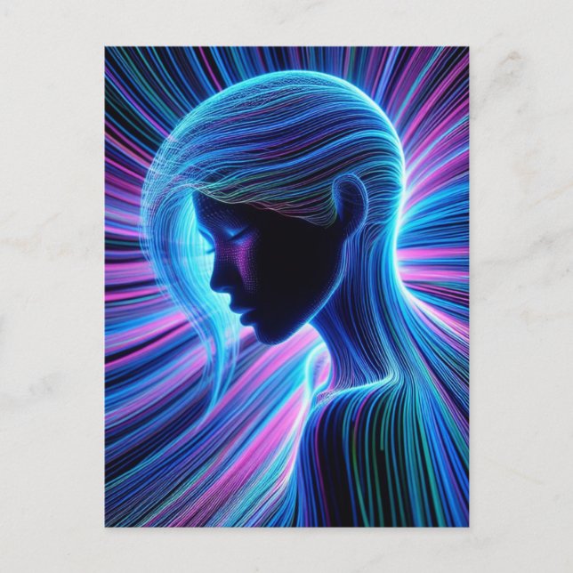 Abstract woman colourful neon lines postcard (Front)
