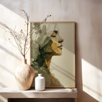 Abstract Woman Face Boho Neutral Feminine Line Art