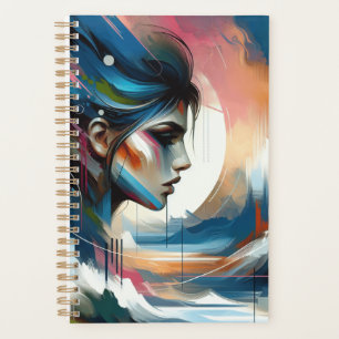 Abstract woman face brown blue planner