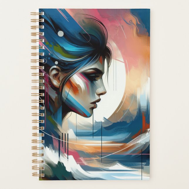 Abstract woman face brown blue planner  (Front)