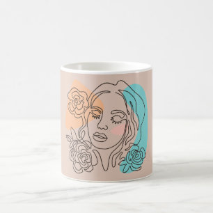 Abstract Woman Face Floral Line Art Mug