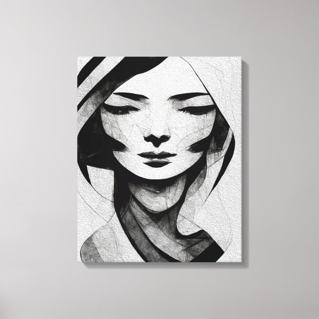 Abstract Woman Face Wall Art Black and White (Front)