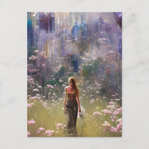 Abstract Woman in a Floral Field Postcard