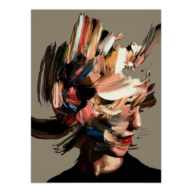 Abstract Woman Portrait Colourful Brushstroke Expr Poster (Front)