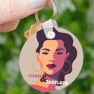 Abstract Woman Portrait FIERCE & FABULOUS Modern Key Ring