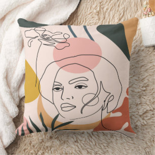 Abstract Woman Portrait Line Art Cushion