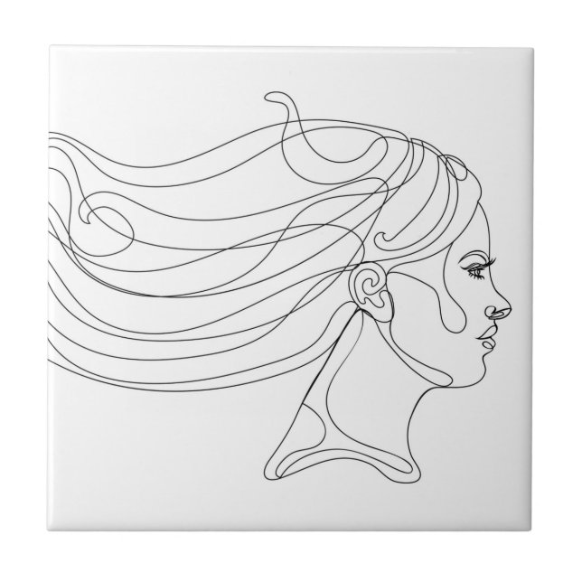 Abstract woman portrait, Modern line art Tile (Front)