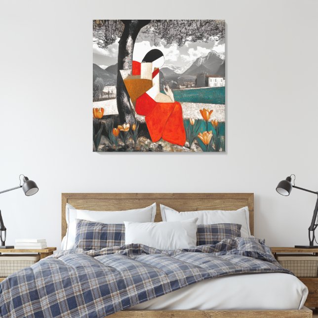 Abstract Woman Reading Canvas Print (Insitu(Bedroom))